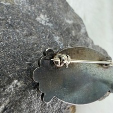 Vintage Navajo Petrified Wood Pin Brooch Sterling Silver Oval Fred Harvey Era - Additional view 5