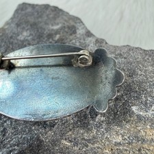 Vintage Navajo Petrified Wood Pin Brooch Sterling Silver Oval Fred Harvey Era - Additional view 6