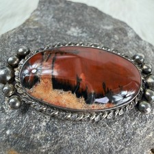 Vintage Navajo Petrified Wood Pin Brooch Sterling Silver Oval Fred Harvey Era - Additional view 8