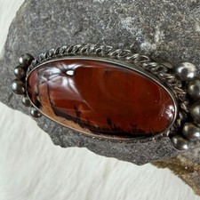Vintage Navajo Petrified Wood Pin Brooch Sterling Silver Oval Fred Harvey Era - Additional view 9