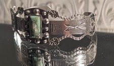 Antique Native American Fred Harvey Silver Snake Cuff Bracelet Turquoise With... - Additional view 1