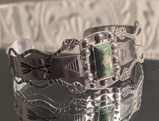 Antique Native American Fred Harvey Silver Snake Cuff Bracelet Turquoise With... - Additional view 2