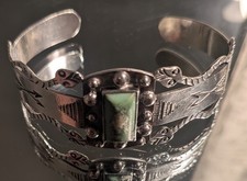 Antique Native American Fred Harvey Silver Snake Cuff Bracelet Turquoise With... - Additional view 4