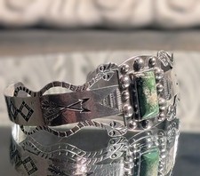 Antique Native American Fred Harvey Silver Snake Cuff Bracelet Turquoise With... - Additional view 5