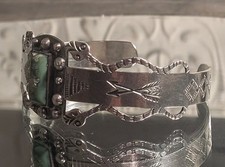 Antique Native American Fred Harvey Silver Snake Cuff Bracelet Turquoise With... - Additional view 7