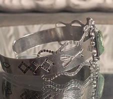 Antique Native American Fred Harvey Silver Snake Cuff Bracelet Turquoise With... - Additional view 8