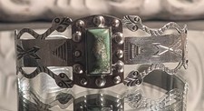 Antique Native American Fred Harvey Silver Snake Cuff Bracelet Turquoise With...