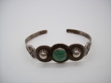 Vintage Navajo Fred Harvey Era GREEN Turquoise Sterling Silver Bracelet