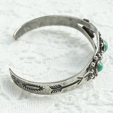 Vintage Fred Harvey Era Turquoise Thunderbird Cuff Bracelet Satellite Raindrops  - Additional view 3