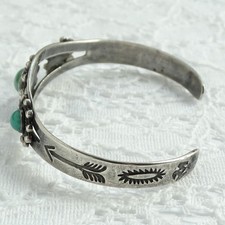 Vintage Fred Harvey Era Turquoise Thunderbird Cuff Bracelet Satellite Raindrops  - Additional view 4