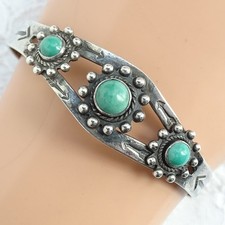 Vintage Fred Harvey Era Turquoise Thunderbird Cuff Bracelet Satellite Raindrops