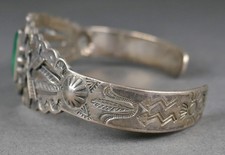 Early Old Navajo Pawn Silver Cerillos Turquoise Fred Harvey Cuff Bracelet - Additional view 2