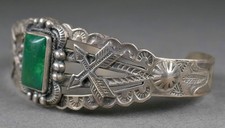 Early Old Navajo Pawn Silver Cerillos Turquoise Fred Harvey Cuff Bracelet - Additional view 3