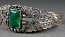 Early Old Navajo Pawn Silver Cerillos Turquoise Fred Harvey Cuff Bracelet - Additional view 4