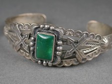 Early Old Navajo Pawn Silver Cerillos Turquoise Fred Harvey Cuff Bracelet - Additional view 5