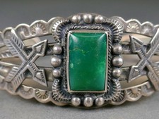 Early Old Navajo Pawn Silver Cerillos Turquoise Fred Harvey Cuff Bracelet - Additional view 6