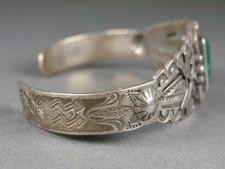 Early Old Navajo Pawn Silver Cerillos Turquoise Fred Harvey Cuff Bracelet - Additional view 8