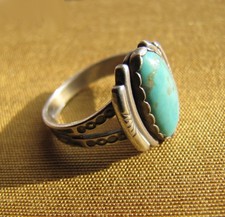 Vintage Maisels TRADING POST STERLING SILVER & TURQUOISE RING Fred Harvey 6.75