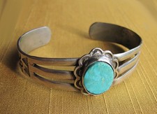 Vintage Fred Harvey Era Navajo Sterling Silver & Turquoise Cuff Bracelet