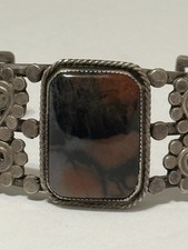 Vtg Native American Sterling Silver Petrified Wood Cuff Bracelet Fred Harvey Era - Additional view 1