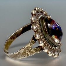 Vtg Fred Harvey Era Sterling Silver Foil Art Glass Ring SZ 5 Beautiful!! READ! - Additional view 1