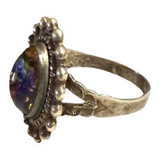 Vtg Fred Harvey Era Sterling Silver Foil Art Glass Ring SZ 5 Beautiful!! READ! - Additional view 2
