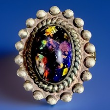 Vtg Fred Harvey Era Sterling Silver Foil Art Glass Ring SZ 5 Beautiful!! READ!
