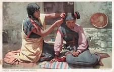 Arizona Postcard Hopi Hair Dressers Fred Harvey c 1920s M5