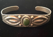 Vintage Fred Harvey Bracelet-Silver Arrow Stamp-Coin Silver-Old Turquoise - Additional view 1