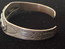 Vintage Fred Harvey Bracelet-Silver Arrow Stamp-Coin Silver-Old Turquoise - Additional view 2