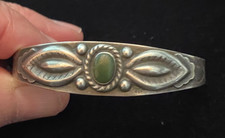 Vintage Fred Harvey Bracelet-Silver Arrow Stamp-Coin Silver-Old Turquoise