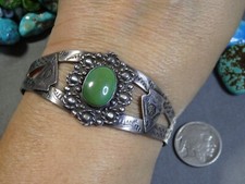 Fred Harvey Era NAVAJO Naturl CERRILLOS TURQUOISE Sterling Silver SNAKE Bracelet - Additional view 1