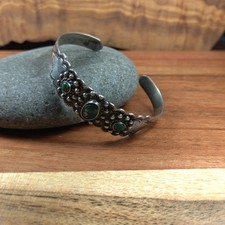 Fred Harvey Era Turquoise Arrow Navajo Stamped  Sterling Silver Bracelet Cuff - Additional view 2