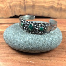Fred Harvey Era Turquoise Arrow Navajo Stamped Sterling Silver Bracelet Cuff