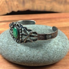 Fred Harvey Era Turquoise Arrow Snake Navajo Sterling Silver Bracelet Cuff - Additional view 1