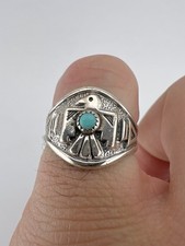 Vtg BELL TRADING POST Fred Harvey Era Sterling Silver Turquoise Thunderbird Ring - Additional view 1