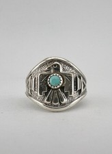 Vtg BELL TRADING POST Fred Harvey Era Sterling Silver Turquoise Thunderbird Ring - Additional view 2