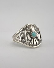 Vtg BELL TRADING POST Fred Harvey Era Sterling Silver Turquoise Thunderbird Ring - Additional view 3