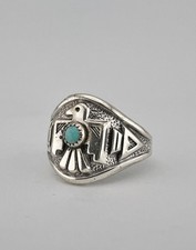 Vtg BELL TRADING POST Fred Harvey Era Sterling Silver Turquoise Thunderbird Ring - Additional view 4