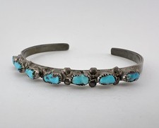 Vtg Fred Harvey Era Zuni Turquoise Sterling Silver 1 Row Snake Eye Cuff Bracelet - Additional view 2