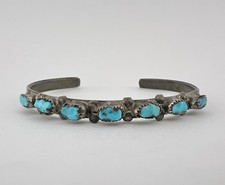 Vtg Fred Harvey Era Zuni Turquoise Sterling Silver 1 Row Snake Eye Cuff Bracelet