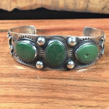 Fred Harvey Era Turquoise Dog Horse Navajo Stamped Sterling Silver Bracelet Cuff - Additional view 6