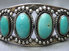 Fred Harvey Era NAVAJO Natural KINGMAN TURQUOISE Coin SILVER 30g Cuff Bracelet - Additional view 4