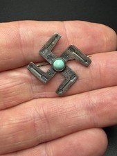 Fred Harvey Era Navajo Whirling Log Turquoise Sterling Silver 925 Pin - Additional view 1