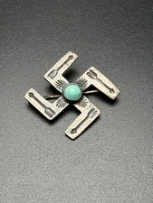 Fred Harvey Era Navajo Whirling Log Turquoise Sterling Silver 925 Pin - Additional view 8