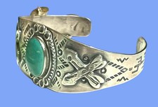 Vtg Fred Harvey Sterling Silver Green Turquoise Cuff Bracelet CACTUS SNAKE HTF!! - Additional view 3