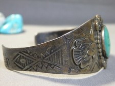 Fred Harvey Era NAVAJO Cerrillos TURQUOISE Sterling Silver THUNDERBIRD Bracelet - Additional view 3