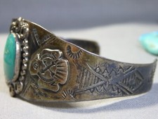 Fred Harvey Era NAVAJO Cerrillos TURQUOISE Sterling Silver THUNDERBIRD Bracelet - Additional view 4