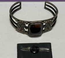 Vtg Native American Sterling Silver Petrified Wood Cuff Bracelet Fred Harvey Era - Additional view 7