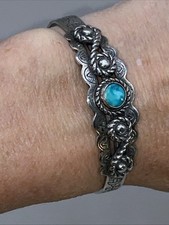 VTG Fred Harvey Era Sterling Silver Rope & Turquoise Cuff Bracelet Navajo 15g - Additional view 5